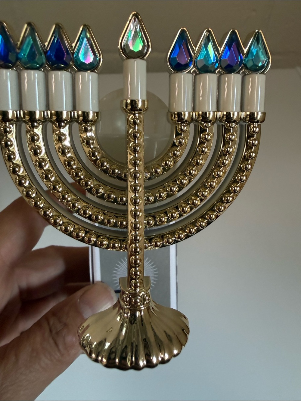 Gold Menorah with Blue Crystal Flame Accents Bath & Body wallflower
